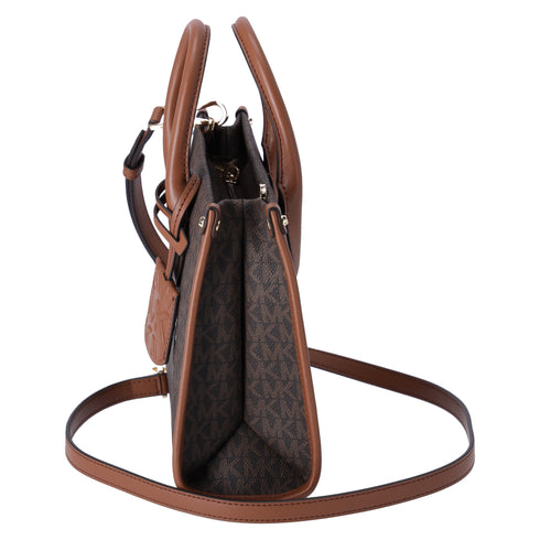 Michael Kors Mirella Small Top Zip Shopper Tote Crossbody Brown MK Signature — product view 4