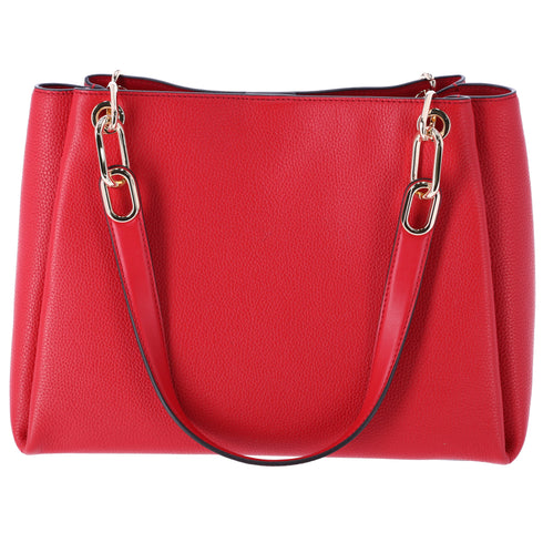 Michael Kors Trisha Large Triple Gusset Compartment Shoulder Tote Bright Red