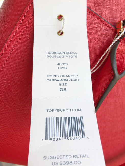 Tory Burch Robinson Small Double-Zip Satchel Bag Poppy Orange Red