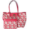 Salvatore Ferragamo Gancini Tote Bag Beige Red Canvas Leather
