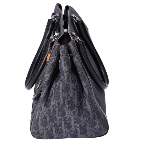 Christian Dior Flight Handbag Dark Gray Orange Multi Denim Leather
