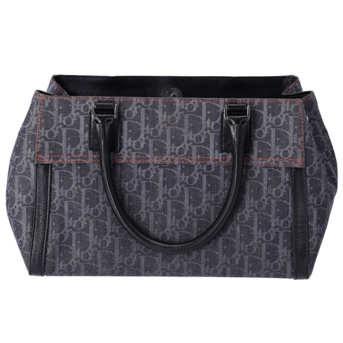 Christian Dior Flight Handbag Dark Gray Orange Multi Denim Leather