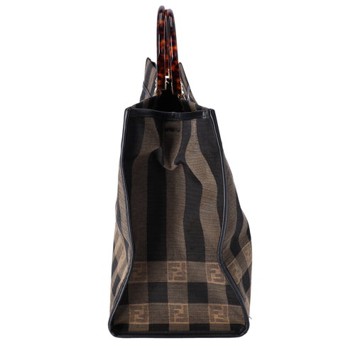 FENDI Sunshine Shopper Tote Bag 8BH372 Dark Brown Black Jacquard Leather