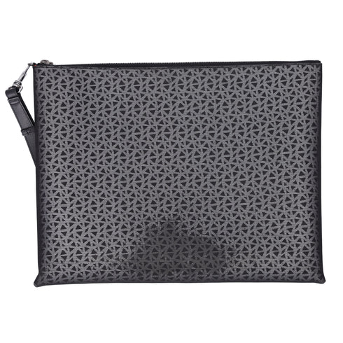 Christian Louboutin Peter Pouch Clutch Bag Black Yellow Fiber Leather