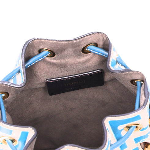 FENDI Mini Mon Tresor Zucca FF Shoulder Bag 8BS010 Cream Blue Leather