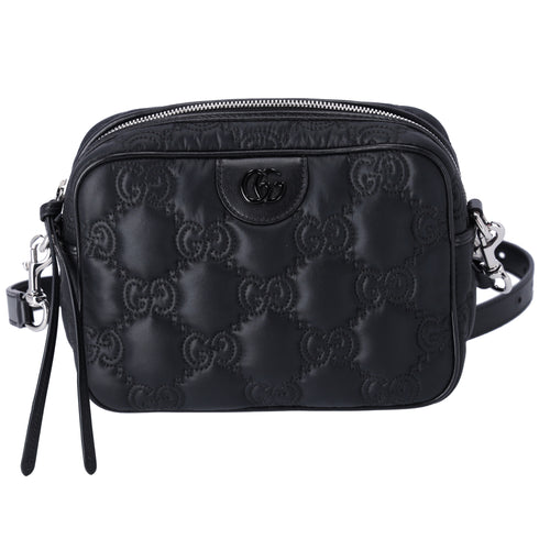 GUCCI GG Matelasse Shoulder Bag 702234 Black Nylon Leather