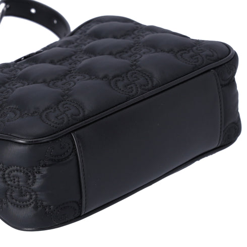 GUCCI GG Matelasse Shoulder Bag 702234 Black Nylon Leather