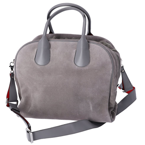 Christian Louboutin Mary Jane Large Handbag Gray Khaki Suede Leather