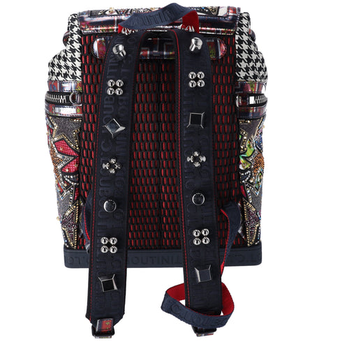 Christian Louboutin Explorafunk Backpack Black White Multi Jacquard Leather