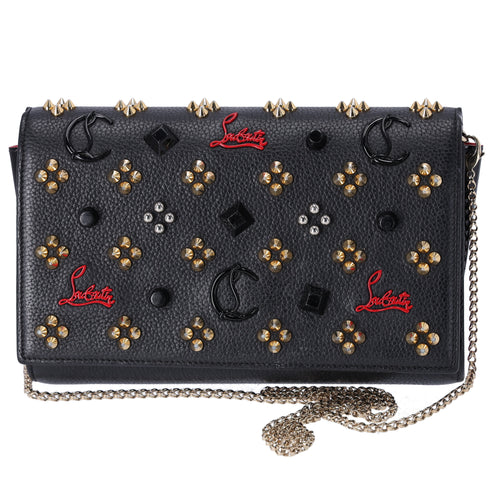 Christian Louboutin Paloma Clutch Crossbody Black Red Leather