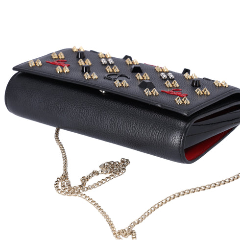 Christian Louboutin Paloma Clutch Crossbody Black Red Leather