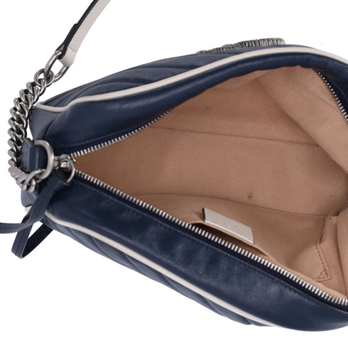 GUCCI GG Marmont Shoulder Bag 447632 Navy Cream Leather