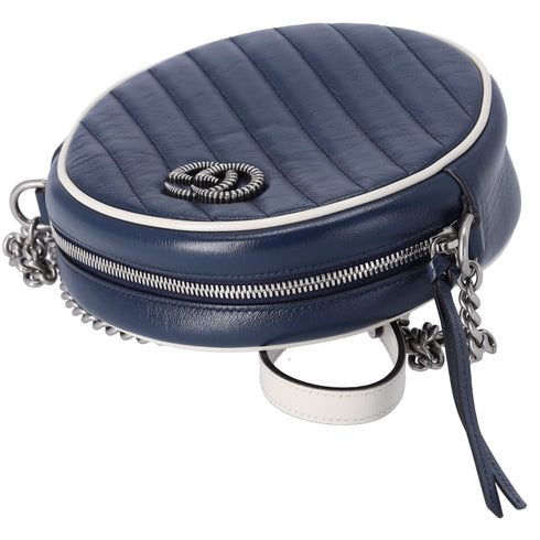 GUCCI GG Marmont Round Shoulder Bag 550154 Navy White Leather