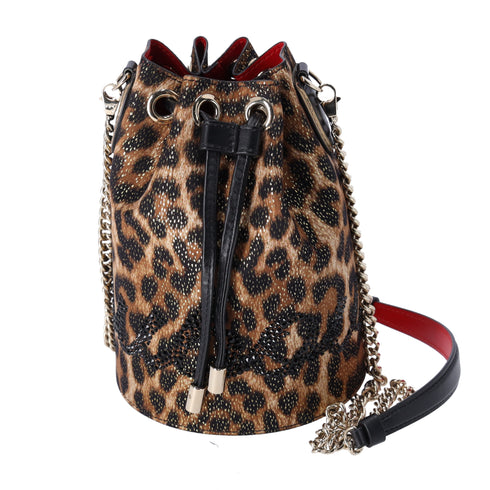 Christian Louboutin MaryJane Shoulder Bag Black Light Brown Leopard