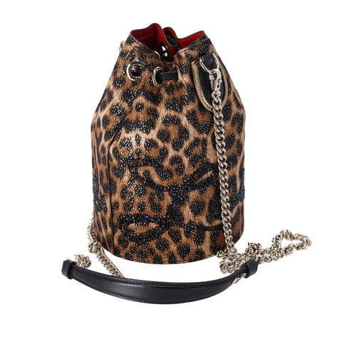 Christian Louboutin MaryJane Shoulder Bag Black Light Brown Leopard