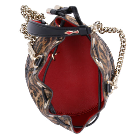 Christian Louboutin MaryJane Shoulder Bag Black Light Brown Leopard