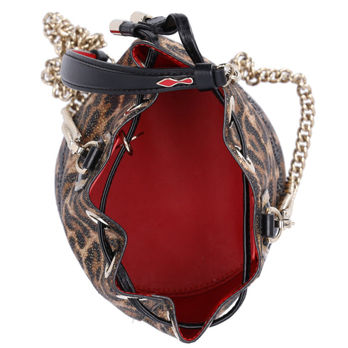 Christian Louboutin MaryJane Shoulder Bag Black Light Brown Leopard