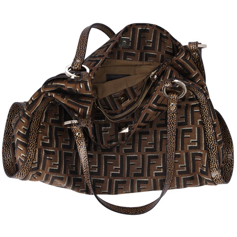 FENDI Zucca Shoulder Bag 8BR652 Beige Light Brown Gold Jacquard Leather
