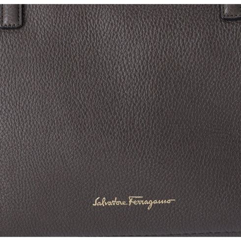 Salvatore Ferragamo Amy Medium Top Zip Shoulder Tote Bag Leather Dark Gray