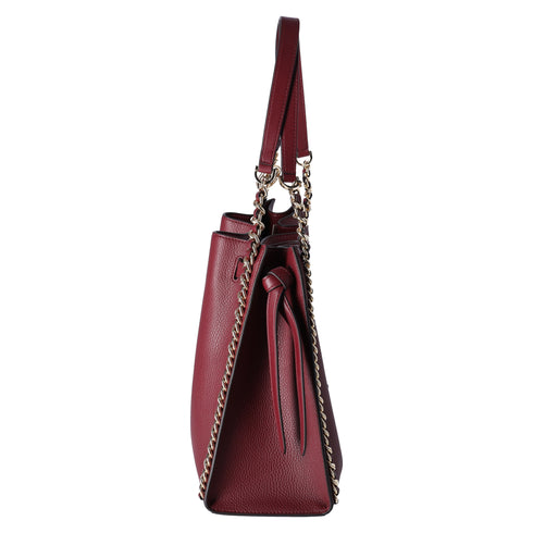 Michael Kors Mina Large Chain Shoulder Bag Hobo Tote Dark Cherry Pebbled Leather