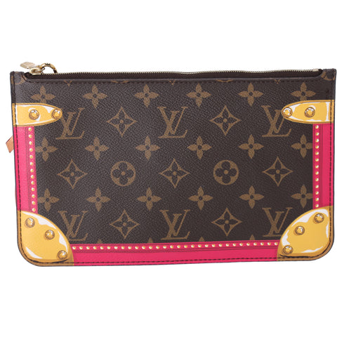 Louis Vuitton Summer Trunk Monogram Neverfull Pouch Wristlet Brown Pink