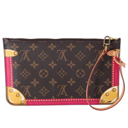 Louis Vuitton Summer Trunk Monogram Neverfull Pouch Wristlet Brown Pink