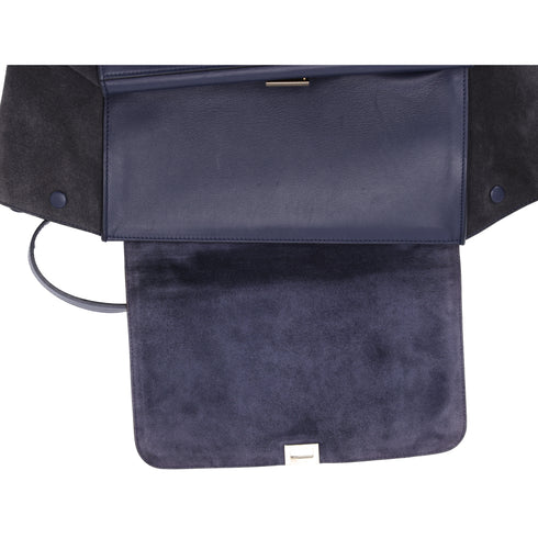 Celine Trapeze Medium Handbag Light Brown Dark Navy Leather Suede