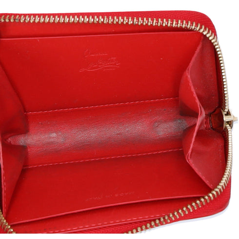 Christian Louboutin Spiked Coin Case Light Yellow Red Multi Patent Leather Christian Louboutin Wallets