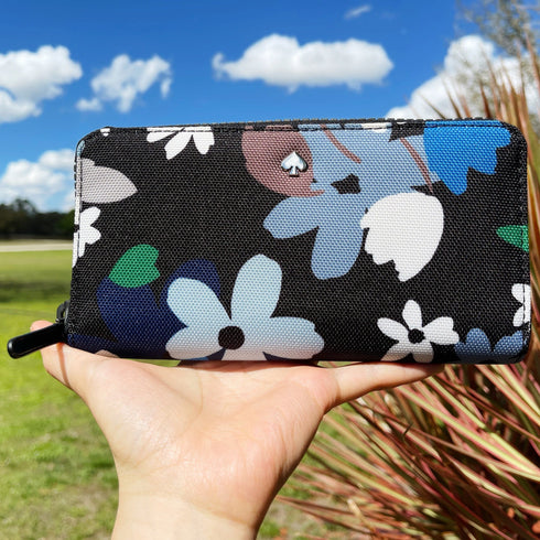 Kate Spade Jae Bold Bloom Continental Zip Around Wallet Black Floral Canvas kate spade Wallets
