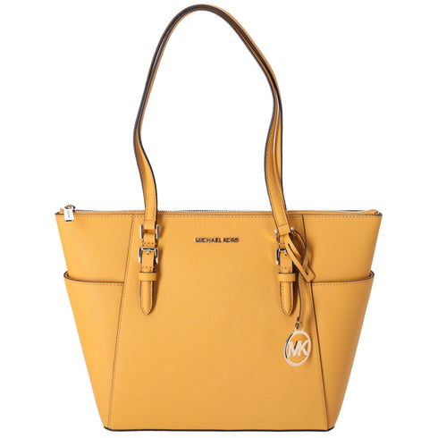 Michael Kors Charlotte Large Top Zip Leather Tote Golden Rod Yellow Michael Kors Handbags