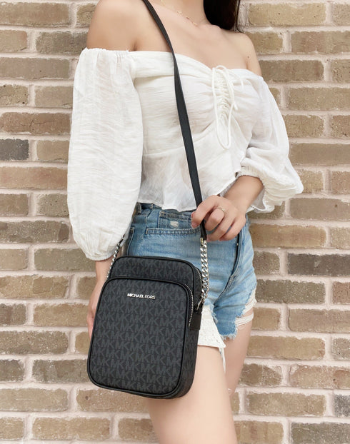 Michael Kors Flight Bag Jet Set Chain North South Crossbody Black MK Signature Michael Kors Handbags & Purses