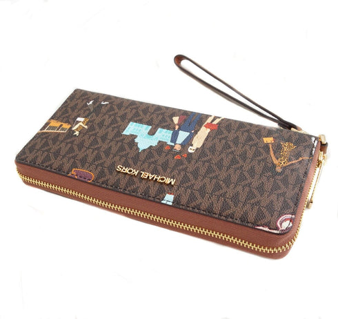 Michael Kors Jet Set Girls Large Zip Around Continental Wristlet Wallet Brown Michael Kors Wallets
