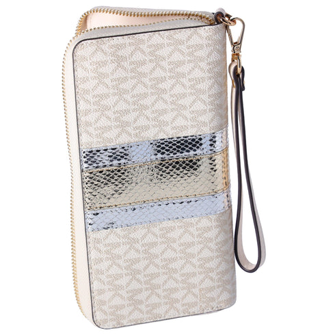 Michael Kors Jet Set Large Continental Wristlet Center Stripe MK Pale Gold Michael Kors Wallets