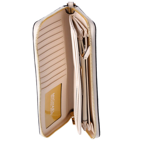 Michael Kors Jet Set Large Continental Wristlet Center Stripe MK Pale Gold Michael Kors Wallets