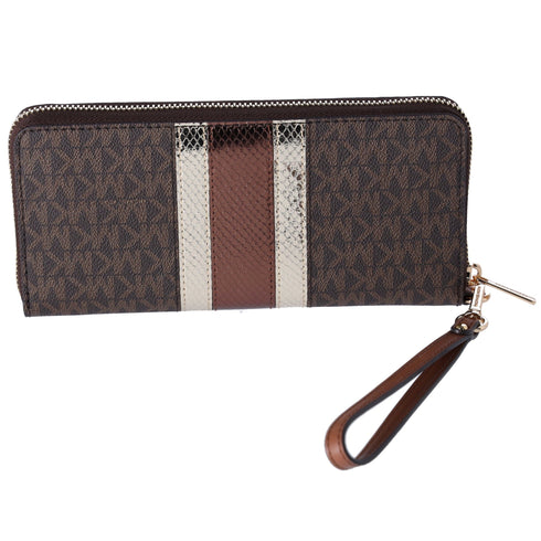 Michael Kors Jet Set Large Continental Wristlet Wallet Center Stripe MK Brown Michael Kors Wallets