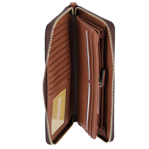 Michael Kors Jet Set Large Continental Wristlet Wallet Center Stripe MK Brown Michael Kors Wallets