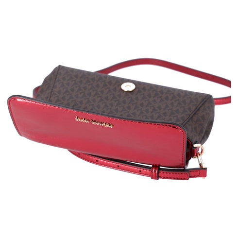 Michael Kors Jet Set Medium Convertible Pouchette Crossbody Brown Red Metallic Michael Kors Handbags & Purses