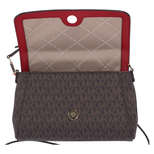 Michael Kors Jet Set Medium Convertible Pouchette Crossbody Brown Red Metallic Michael Kors Handbags & Purses