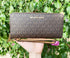 Michael Kors Jet Set Travel Continental Long Wallet Wristlet Brown Michael Kors Wallets