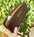 Michael Kors Jet Set Travel Continental Long Wallet Wristlet Brown Michael Kors Wallets