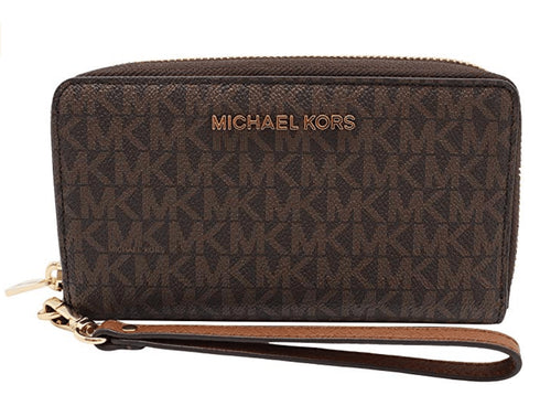 Michael Kors Jet Set Travel Large Flat Multifunction Phone Case Wallet Brown Michael Kors Wallets