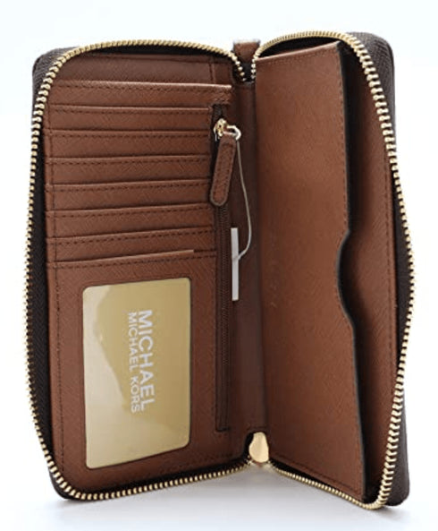 Michael Kors Jet Set Travel Large Flat Multifunction Phone Case Wallet Brown Michael Kors Wallets