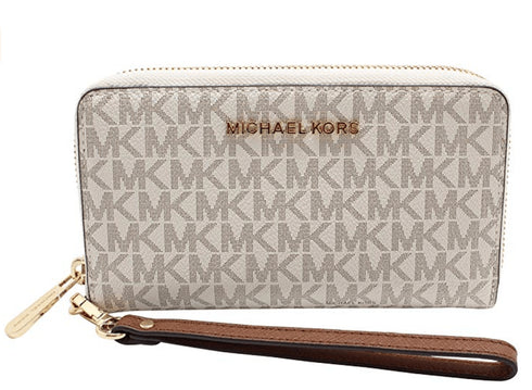 Michael Kors Jet Set Travel Large Flat Multifunction Phone Case Wallet Vanilla Michael Kors Wallets