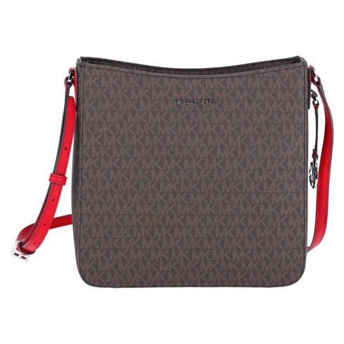 Michael Kors Jet Set Travel Large Messenger Bag Crossbody Brown MK Bright Red Michael Kors Handbags & Purses