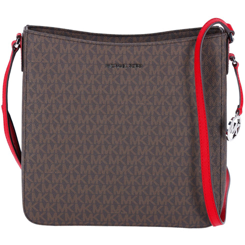 Michael Kors Jet Set Travel Large Messenger Bag Crossbody Brown MK Bright Red Michael Kors Handbags & Purses