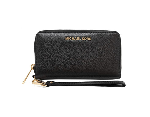 Michael Kors Jet Set Travel Large Phone Wristlet Wallet Pebbled Leather Black Michael Kors Wallets
