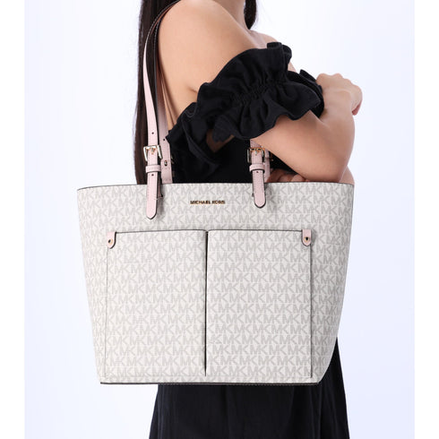 Michael Kors Jet Set Travel Medium Double Pocket Tote Vanilla MK Blush Pink Michael Kors Handbags & Purses