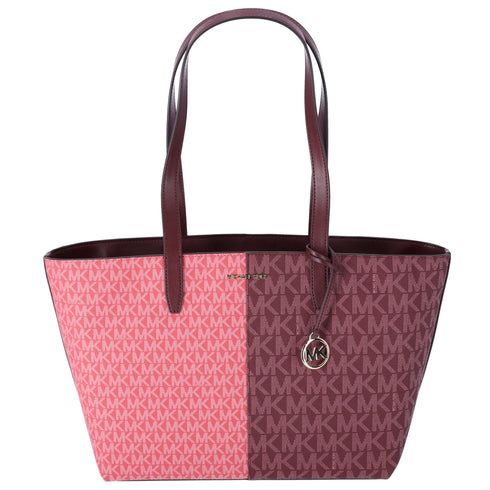 Michael Kors Jet Set Travel Medium Zip Top Tote Oxblood Multi MK SIgnature Michael Kors Handbags