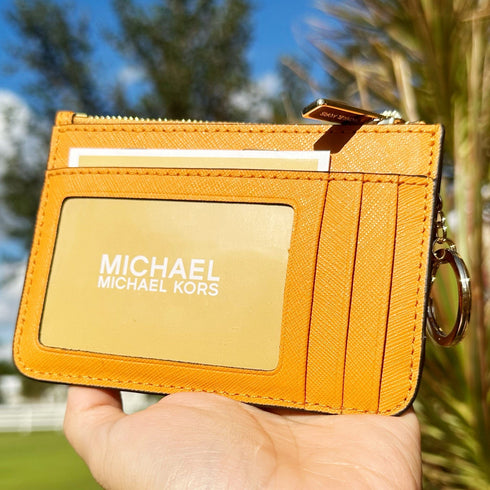 Michael Kors Jet Set Travel Small Leather Top Zip Coin Pouch Honeycomb Yellow Michael Kors Wallets