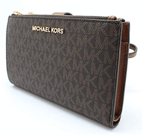 Michael Kors JetSet Double Zip Wristlet PhoneWallet Brown Michael Kors Wallets